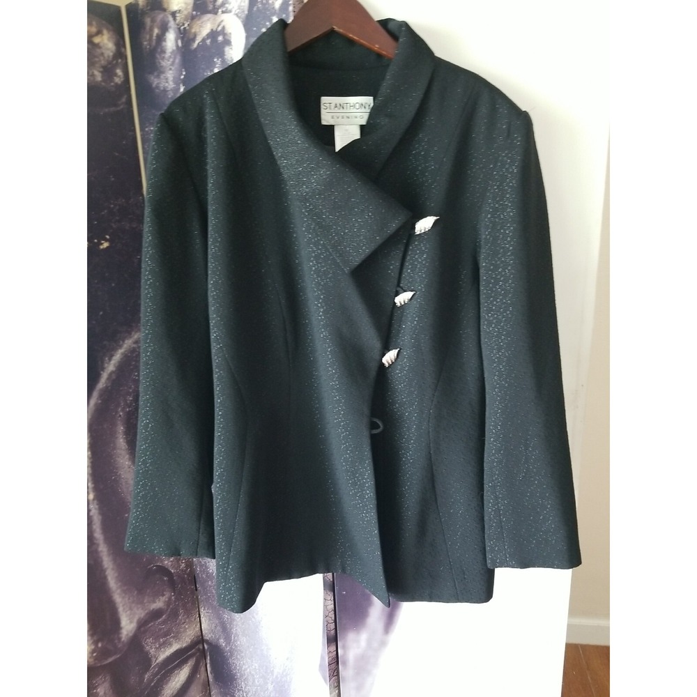 ST ANTHONY EVENING Women's Black Metallic Shimmer Single Breasted Blazer Size 16